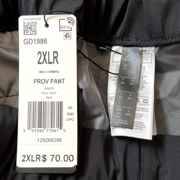 Adidas Mens Golf Provisional Rain Pant Mens Size 2XLR New With Tags - Picture 5 of 8